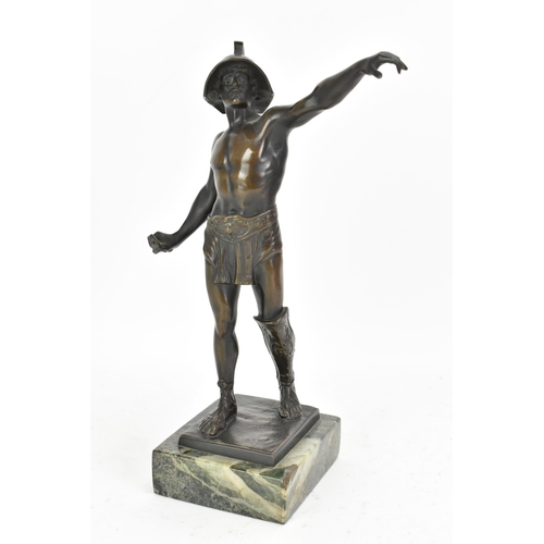 24 - Ferdinand Lugerth (Austrian 1885-1915) - Bronze model of a Roman Gladiator, mounted on a marble base... 