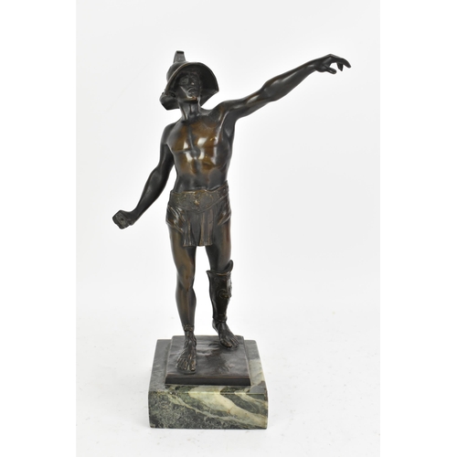 24 - Ferdinand Lugerth (Austrian 1885-1915) - Bronze model of a Roman Gladiator, mounted on a marble base... 