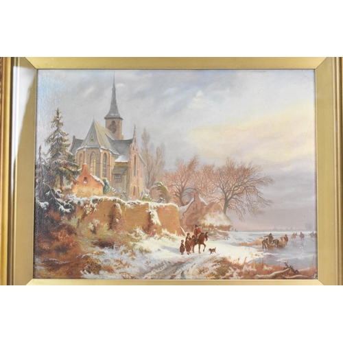 240 - Follower of Frederick Marinus Kruseman (Dutch 1816-1882) An oil painting depicting a frozen lake win... 