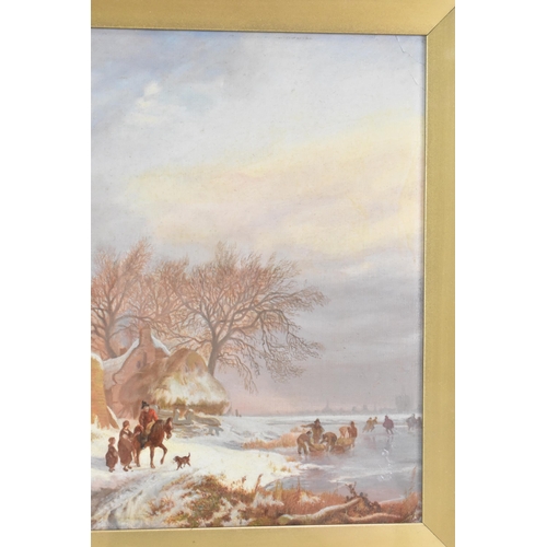 240 - Follower of Frederick Marinus Kruseman (Dutch 1816-1882) An oil painting depicting a frozen lake win... 