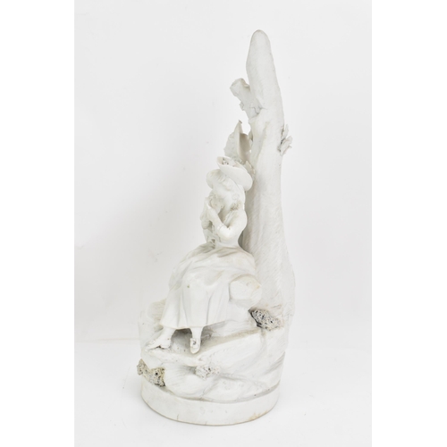 246 - A 19th century parian ware figure group, in the form of two figures leaning against a tree, the seat... 