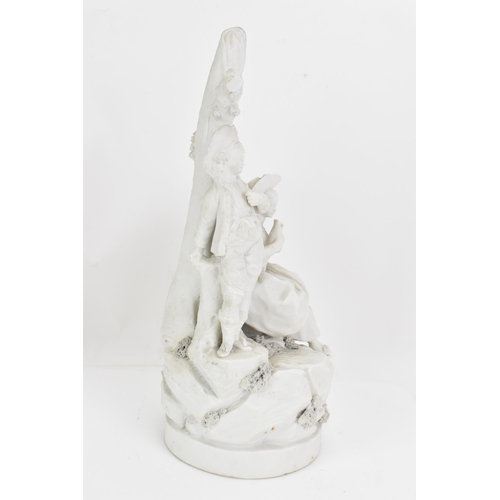 246 - A 19th century parian ware figure group, in the form of two figures leaning against a tree, the seat... 