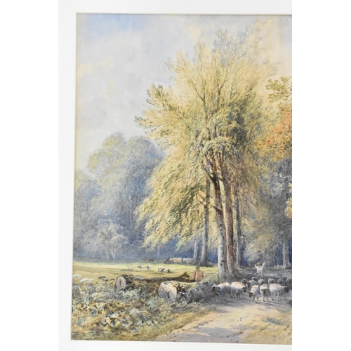 253 - Smythe - A late 19th/early 20th watercolour landscape scene depicting cows in a river and a shepherd... 