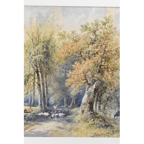 253 - Smythe - A late 19th/early 20th watercolour landscape scene depicting cows in a river and a shepherd... 