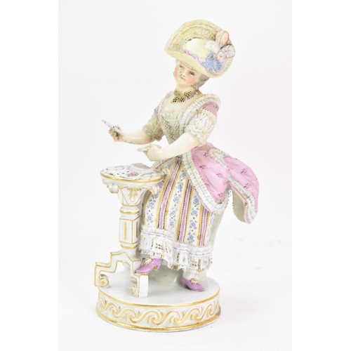 242 - A late 19th century Meissen figure of a card player, after an original by Acier, the young lady in 1... 