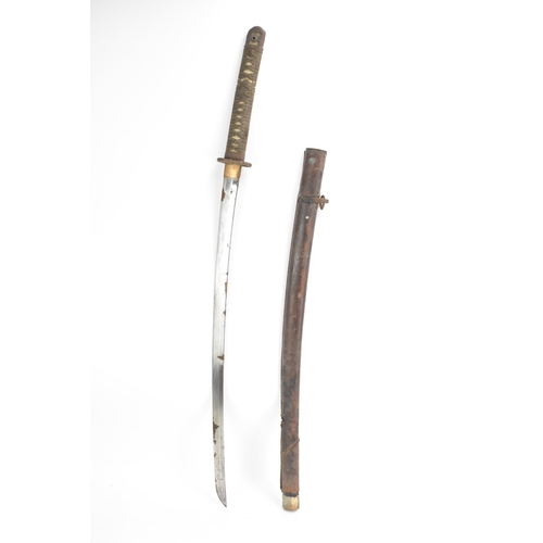 259 - A Japanese WWII Shin-Gunto neo army officers sword, circa 1937-45, prunus cast brass tsuba, brown br... 