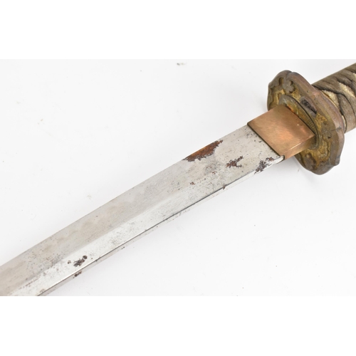 259 - A Japanese WWII Shin-Gunto neo army officers sword, circa 1937-45, prunus cast brass tsuba, brown br... 