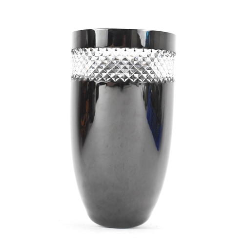 26 - A Waterford black lead crystal cut vase, designed by John Rocha, of tapered form with a clear diamon... 