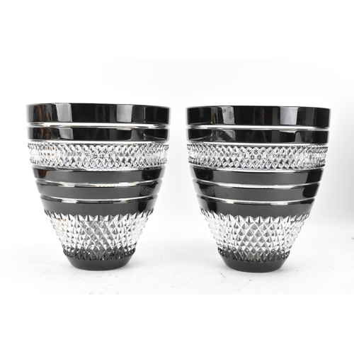 30 - A pair of Waterford black lead crystal cut bouquet vases, designed by John Rocha, each of tapered fo... 