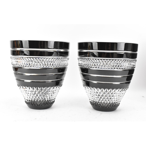 30 - A pair of Waterford black lead crystal cut bouquet vases, designed by John Rocha, each of tapered fo... 