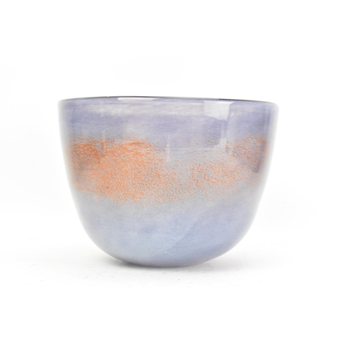 39 - A Henry Dean art glass bowl, of tapered form and having a violet ground with a band of mottled brown... 