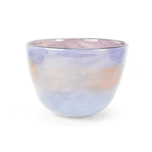 39 - A Henry Dean art glass bowl, of tapered form and having a violet ground with a band of mottled brown... 