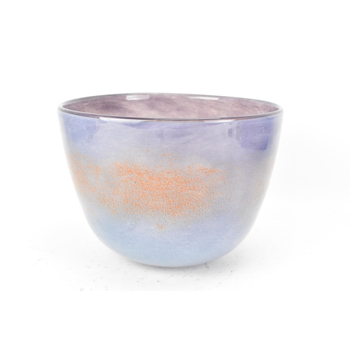 39 - A Henry Dean art glass bowl, of tapered form and having a violet ground with a band of mottled brown... 