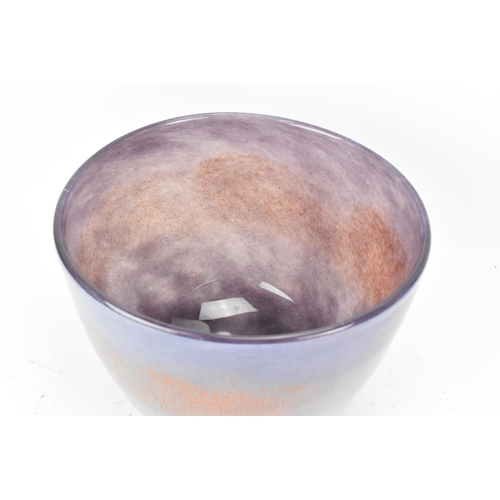 39 - A Henry Dean art glass bowl, of tapered form and having a violet ground with a band of mottled brown... 