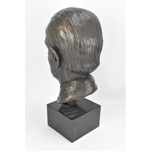 45 - Doreen Kern (British B. 1931) An Alistair Maclean bronze bust on a marble plinth, signed and dated (... 