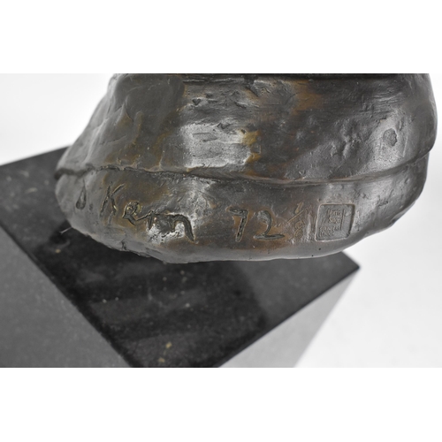 45 - Doreen Kern (British B. 1931) An Alistair Maclean bronze bust on a marble plinth, signed and dated (... 