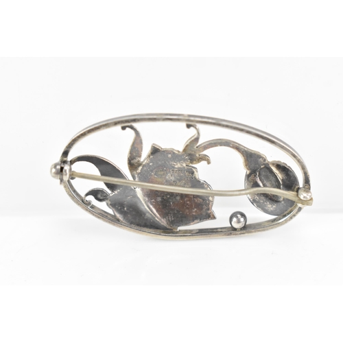 50 - A mid 20th century Georg Jensen Danish sterling oval floral brooch, designed by Gundorph Albertus,  ... 