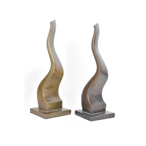 62 - A pair of mid 20th century bronze abstract sculptures, each signed Fenaille to the bases, 27cm high ... 