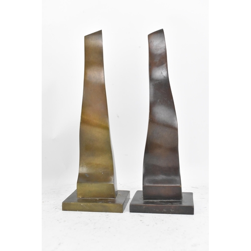 62 - A pair of mid 20th century bronze abstract sculptures, each signed Fenaille to the bases, 27cm high ... 