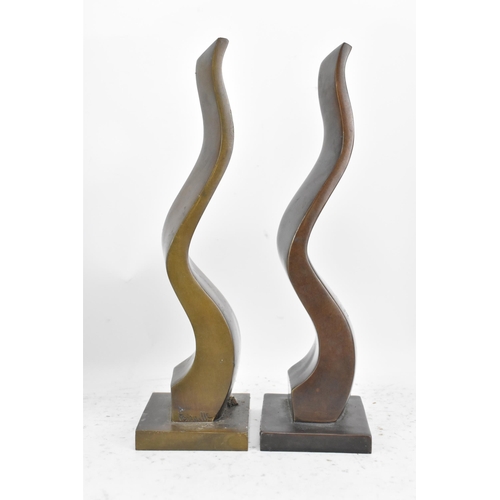 62 - A pair of mid 20th century bronze abstract sculptures, each signed Fenaille to the bases, 27cm high ... 