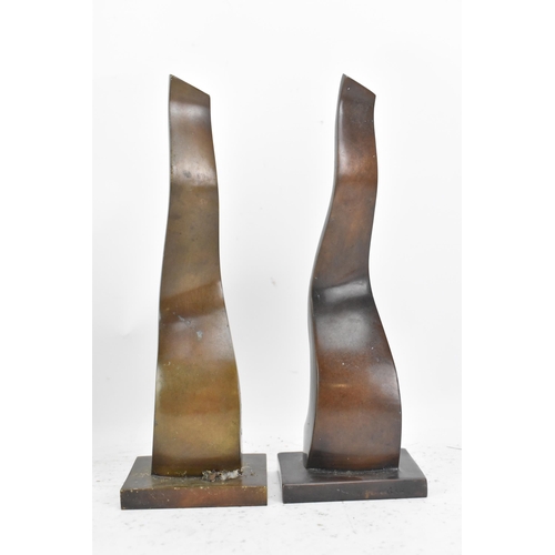 62 - A pair of mid 20th century bronze abstract sculptures, each signed Fenaille to the bases, 27cm high ... 