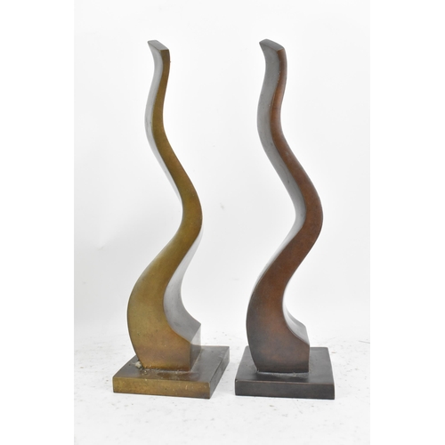 62 - A pair of mid 20th century bronze abstract sculptures, each signed Fenaille to the bases, 27cm high ... 