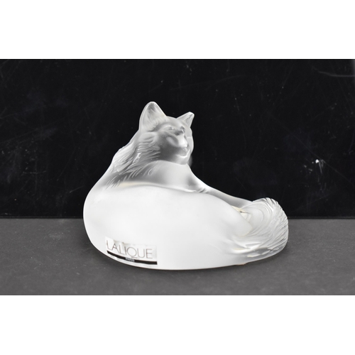 63 - A Lalique frosted glass model 'Happy Cat' with engraved mark 'Lalique, France', 6cm high x 9.2cm wid... 