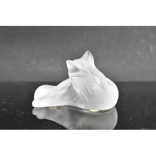 63 - A Lalique frosted glass model 'Happy Cat' with engraved mark 'Lalique, France', 6cm high x 9.2cm wid... 