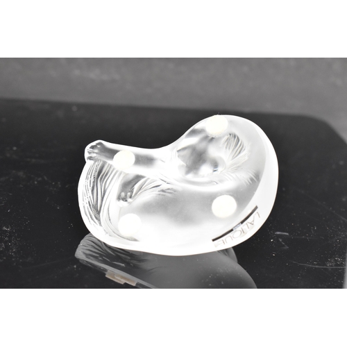 63 - A Lalique frosted glass model 'Happy Cat' with engraved mark 'Lalique, France', 6cm high x 9.2cm wid... 