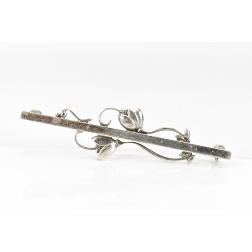 67 - A mid 20th century Georg Jensen Danish sterling silver tulip bar brooch, model no. 278, 58mm x 16mm,... 