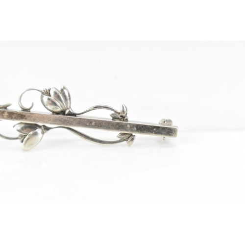 67 - A mid 20th century Georg Jensen Danish sterling silver tulip bar brooch, model no. 278, 58mm x 16mm,... 