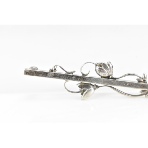 67 - A mid 20th century Georg Jensen Danish sterling silver tulip bar brooch, model no. 278, 58mm x 16mm,... 