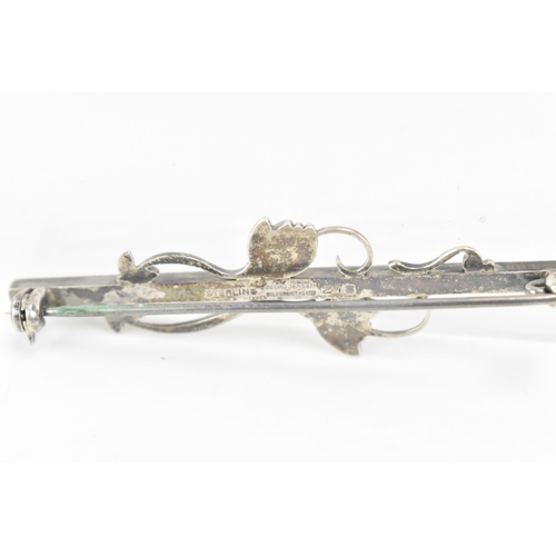 67 - A mid 20th century Georg Jensen Danish sterling silver tulip bar brooch, model no. 278, 58mm x 16mm,... 