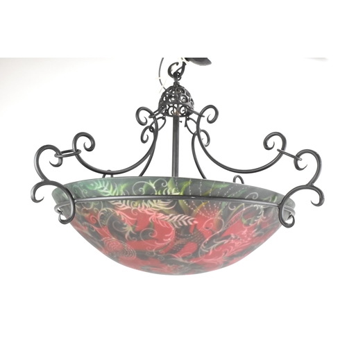 79 - Ulla Darni (New York) A contemporary Chandelier, painted with a vining floral scroll design in shade... 