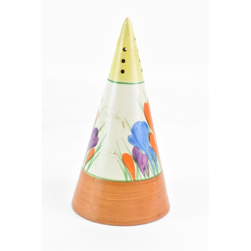 81 - An early 20th century Newport Pottery Bizarre Clarice Cliff Conical Sugar Caster, painted in the ora... 