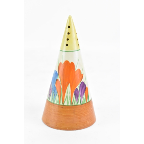 81 - An early 20th century Newport Pottery Bizarre Clarice Cliff Conical Sugar Caster, painted in the ora... 