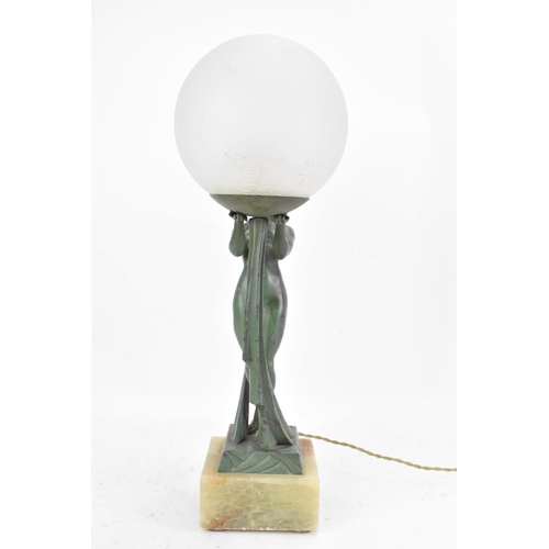 84 - After Limousin, a French Art Deco patinated spelter figural table lamp, in the form of a naked scarf... 