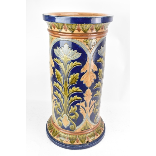 85 - A circa 1900 large stoneware stick stand, of cylindrical form with flared rim, incised decoration wi... 