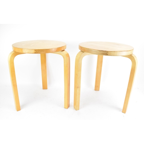 91 - Alvar Aalto (1898-1976) for Finmar Ltd- pair of Beech ply and bentwood stacking stools of circular f... 