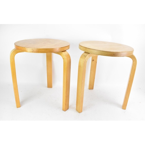 91 - Alvar Aalto (1898-1976) for Finmar Ltd- pair of Beech ply and bentwood stacking stools of circular f... 