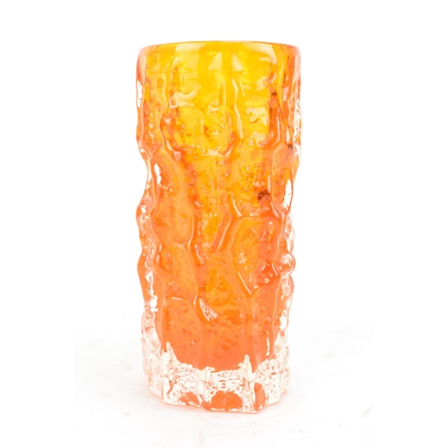 96 - A Whitefriars cylindrical bark vase in the Tangarine Orange colourway, pattern No 9689, designed by ... 