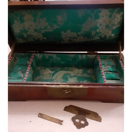 79 - A Chinese jewellery box A/F with metal corners and inset jade together with a quantity of Niello sil... 