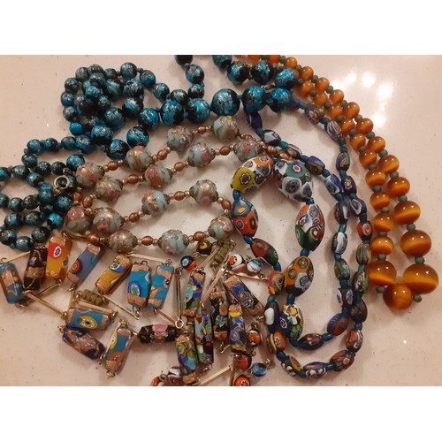 90 - Vintage bead necklaces to include blue/black foil beads, Venetian painted beads and millie fleurie s... 