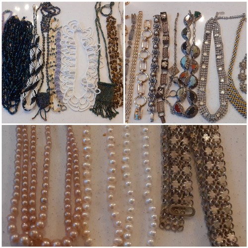 72 - Vintage fine bead necklaces to include a red bead multi chain example, a tiger's eye example and 2 w... 