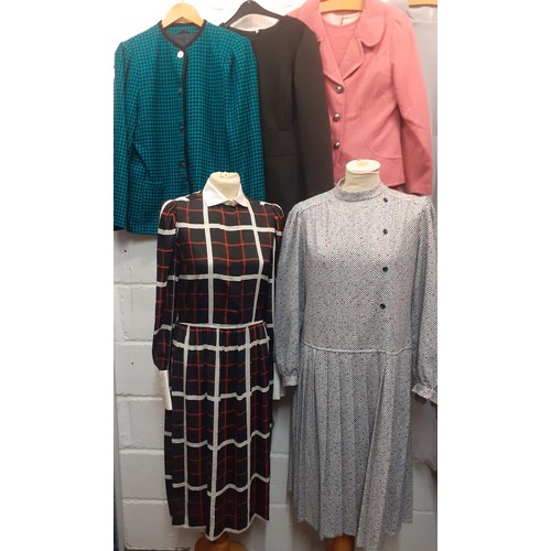 103 - A group of 1960-80's ladies clothing to include a Liz Claibourne black, red and white checked dress ... 