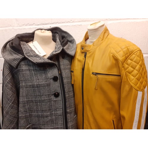 111 - Joe Brown- A mustard yellow biker style leather effect jacket, size large together with a James Lake... 