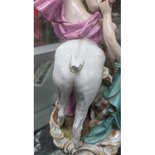 179 - A late 19th century Meissen porcelain figure of Europa and the Bull, accompanied by two kneeling nym... 