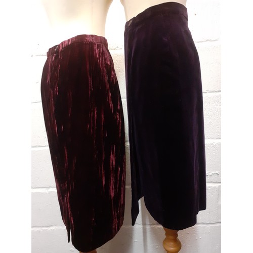 2 - Yves Saint Laurent- Two unworn 'Variation' skirts, one a deep purple wraparound skirt in cotton velv... 