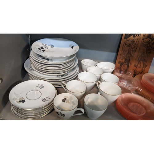 100 - A mixed lot to include a KPM part tea set pink moulded glassware and copper printing plates
Location... 