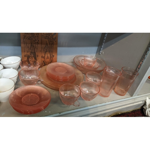 100 - A mixed lot to include a KPM part tea set pink moulded glassware and copper printing plates
Location... 